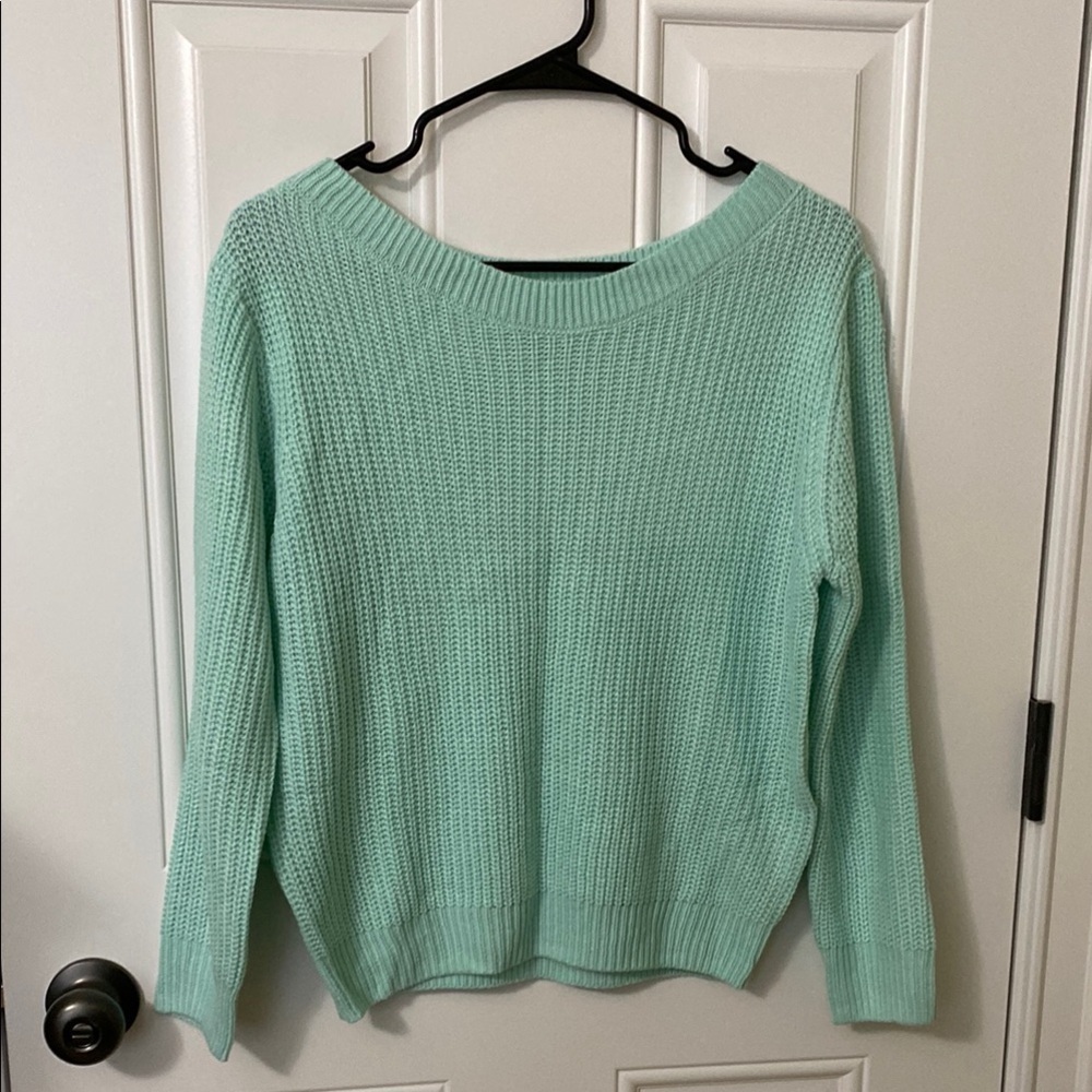 SHEIN Mint Green Crew Neck Ribbed Knit Sweater Lightweight